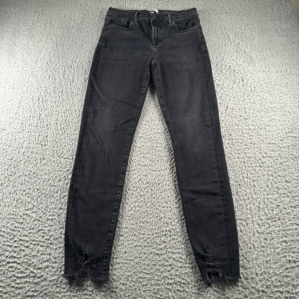 AGOLDE Jeans Womens 27 Sophie Skinny High Rise Ankle Raw Hem Distressed Black